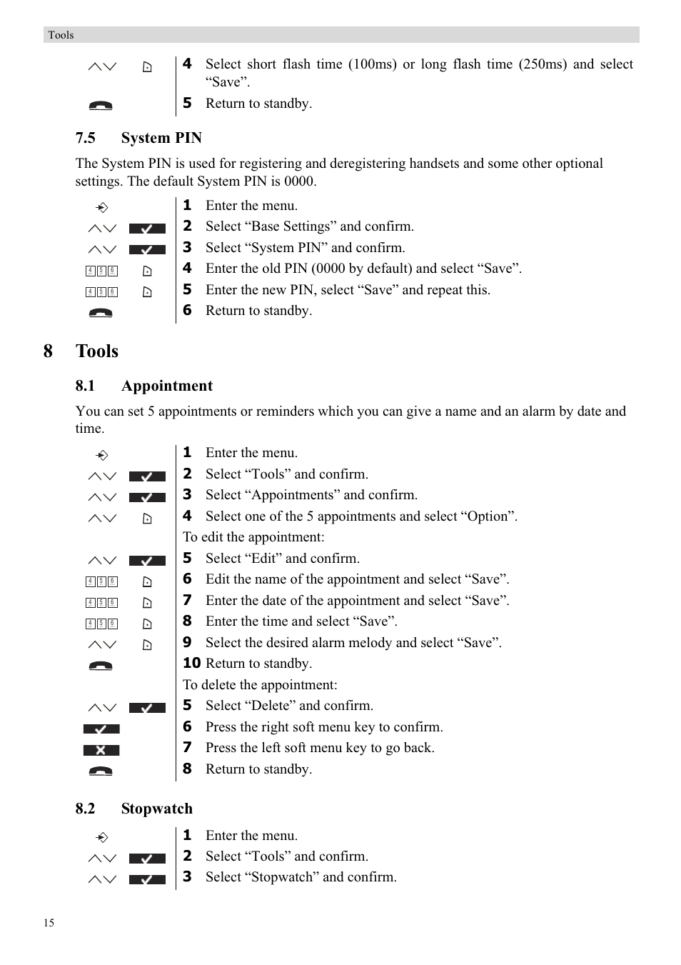 8tools, 5 system pin, 1 appointment | 2 stopwatch | Topcom BUTLER 5710 User Manual | Page 32 / 220