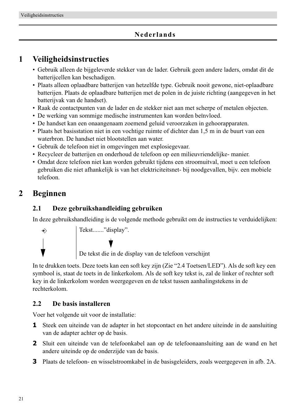 1veiligheidsinstructies, 2beginnen | Topcom BUTLER 5710 User Manual | Page 38 / 220