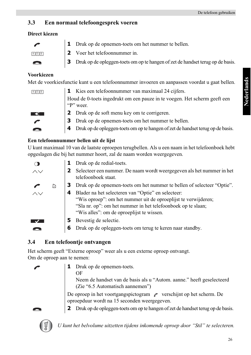 Nederlands, 3 een normaal telefoongesprek voeren, 4 een telefoontje ontvangen | Topcom BUTLER 5710 User Manual | Page 43 / 220