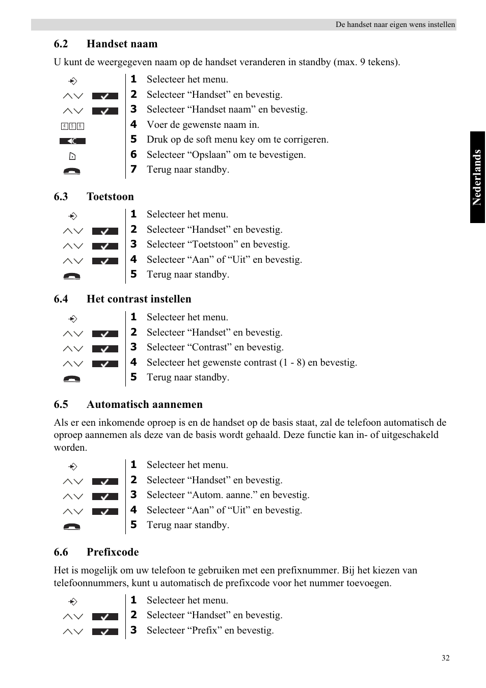 Nederlands, 2 handset naam, 6 prefixcode | Topcom BUTLER 5710 User Manual | Page 49 / 220