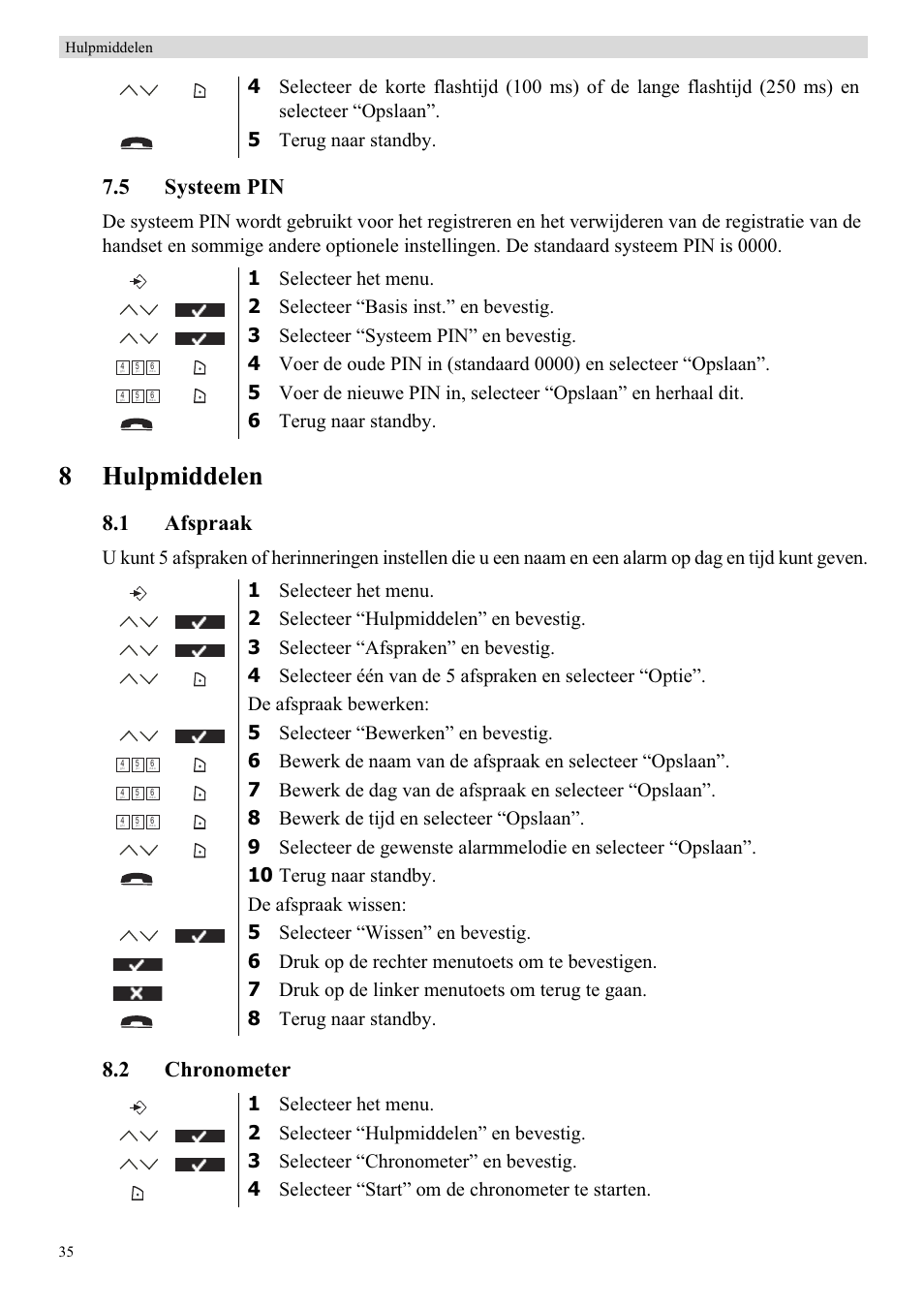 8hulpmiddelen, 5 systeem pin, 1 afspraak | 2 chronometer | Topcom BUTLER 5710 User Manual | Page 52 / 220