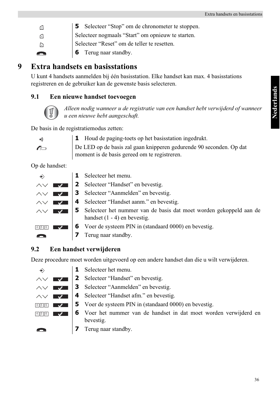 9extra handsets en basisstations, Nederlands, 1 een nieuwe handset toevoegen | 2 een handset verwijderen | Topcom BUTLER 5710 User Manual | Page 53 / 220