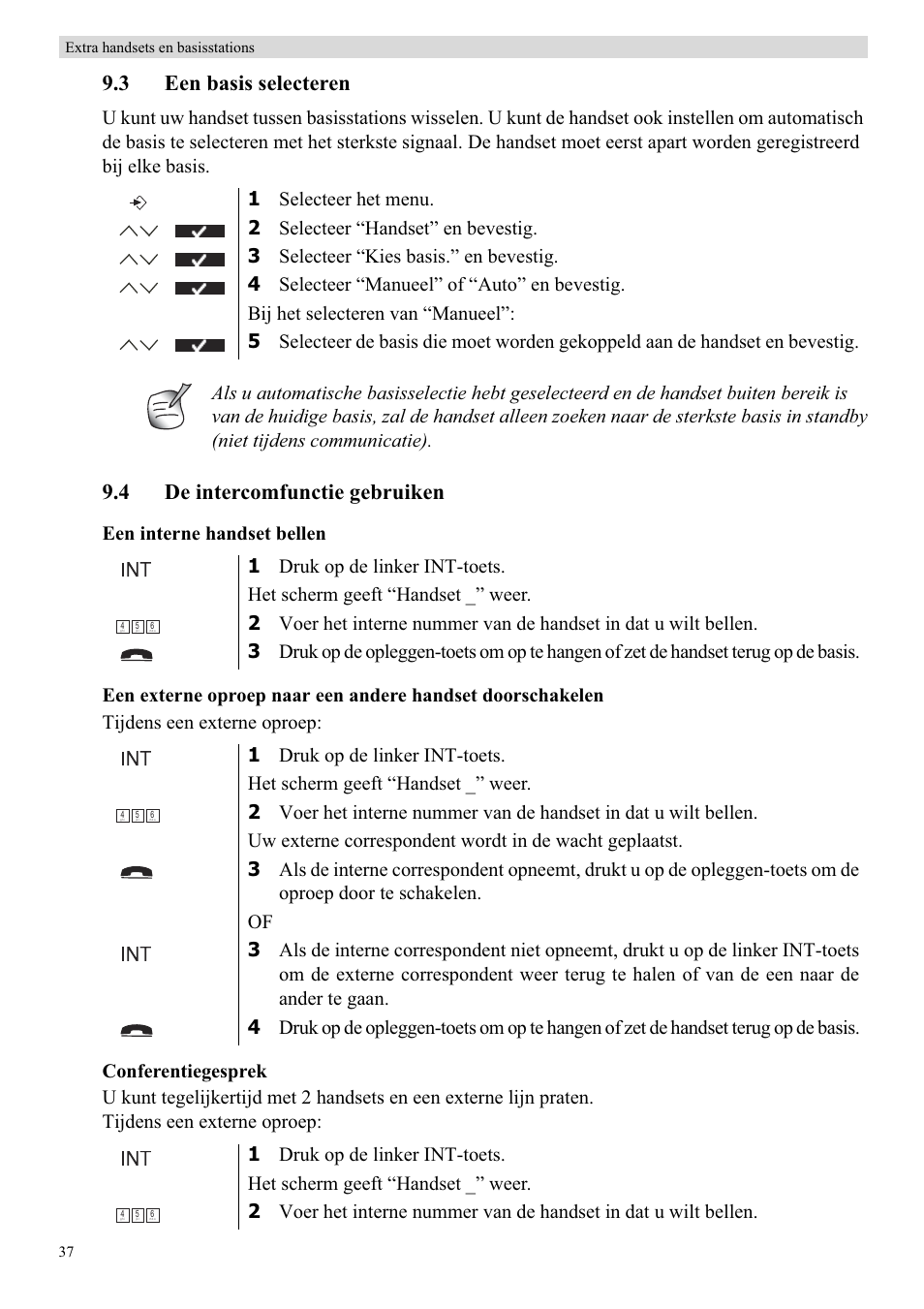 3 een basis selecteren, 4 de intercomfunctie gebruiken | Topcom BUTLER 5710 User Manual | Page 54 / 220