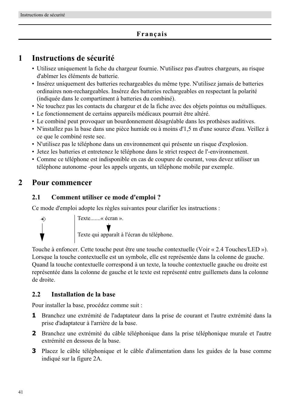 1instructions de sécurité, 2pour commencer | Topcom BUTLER 5710 User Manual | Page 58 / 220
