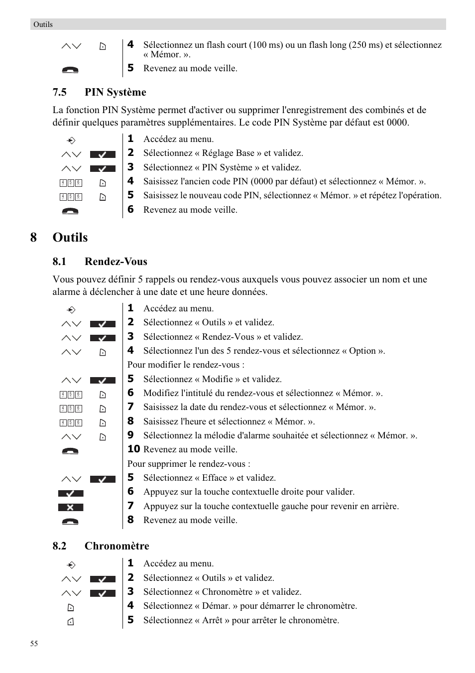 8outils, 5 pin système, 1 rendez-vous | 2 chronomètre | Topcom BUTLER 5710 User Manual | Page 72 / 220