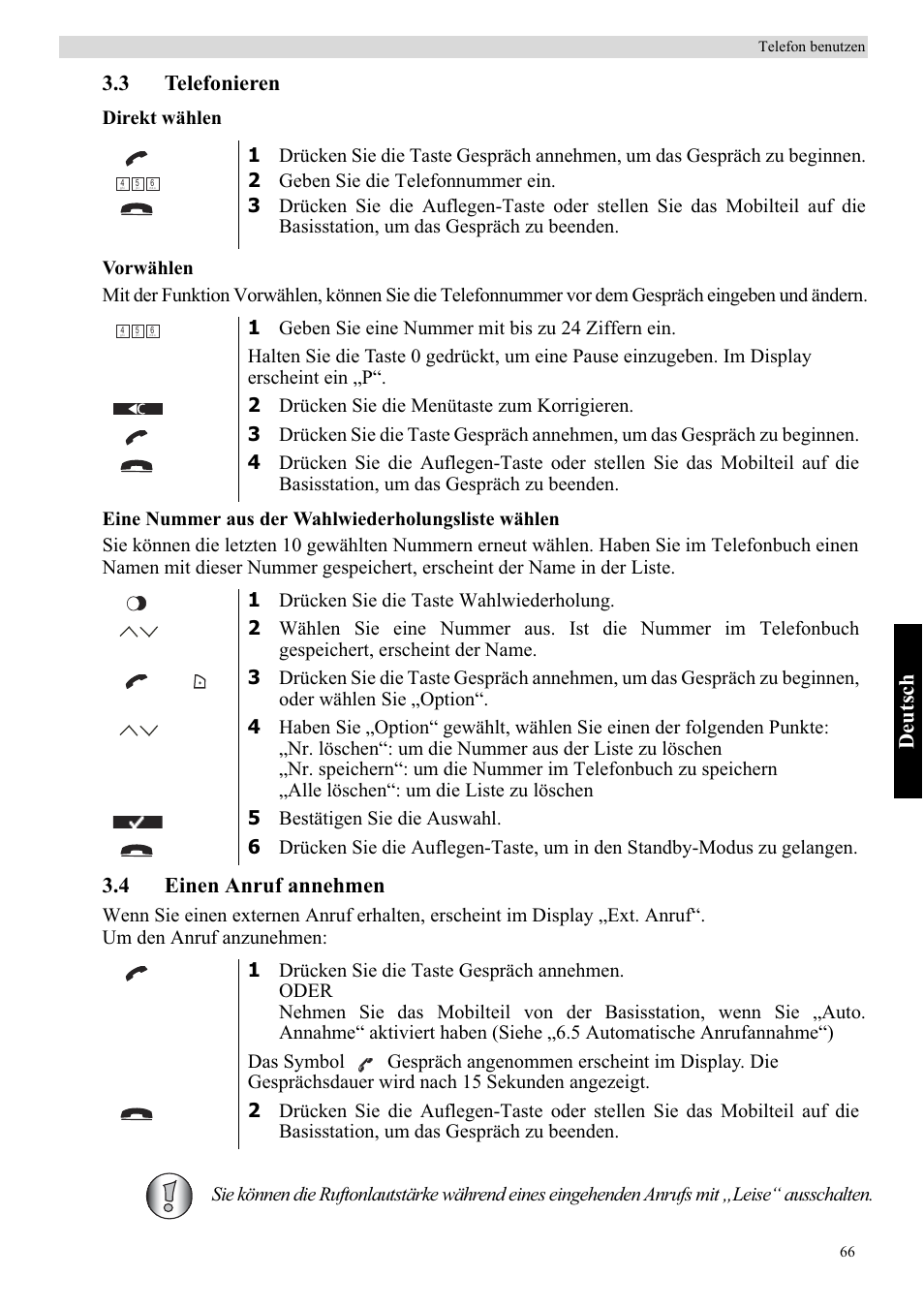 Deutsch, 3 telefonieren, 4 einen anruf annehmen | Topcom BUTLER 5710 User Manual | Page 83 / 220