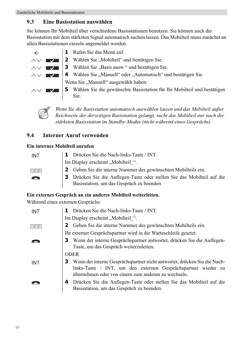3 eine basisstation auswählen, 4 interner anruf verwenden | Topcom BUTLER 5710 User Manual | Page 94 / 220