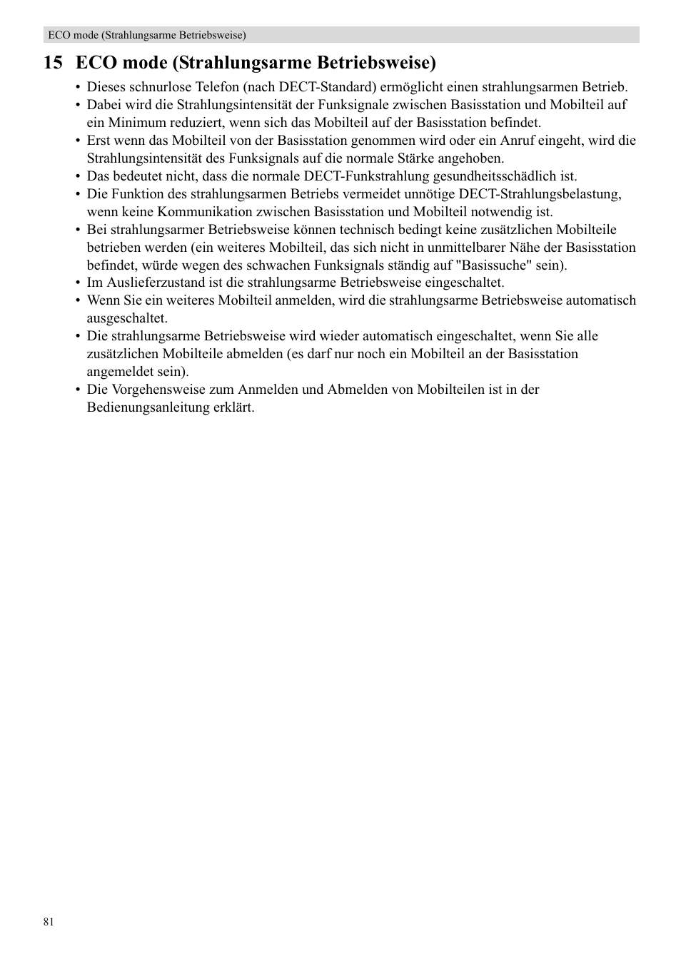 15 eco mode (strahlungsarme betriebsweise) | Topcom BUTLER 5710 User Manual | Page 98 / 220