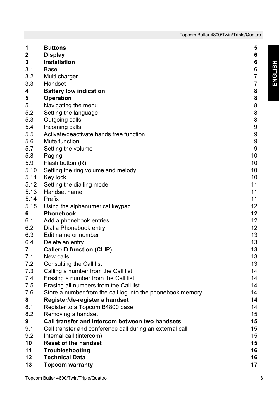 Topcom BUTLER 4800 User Manual | Page 3 / 20