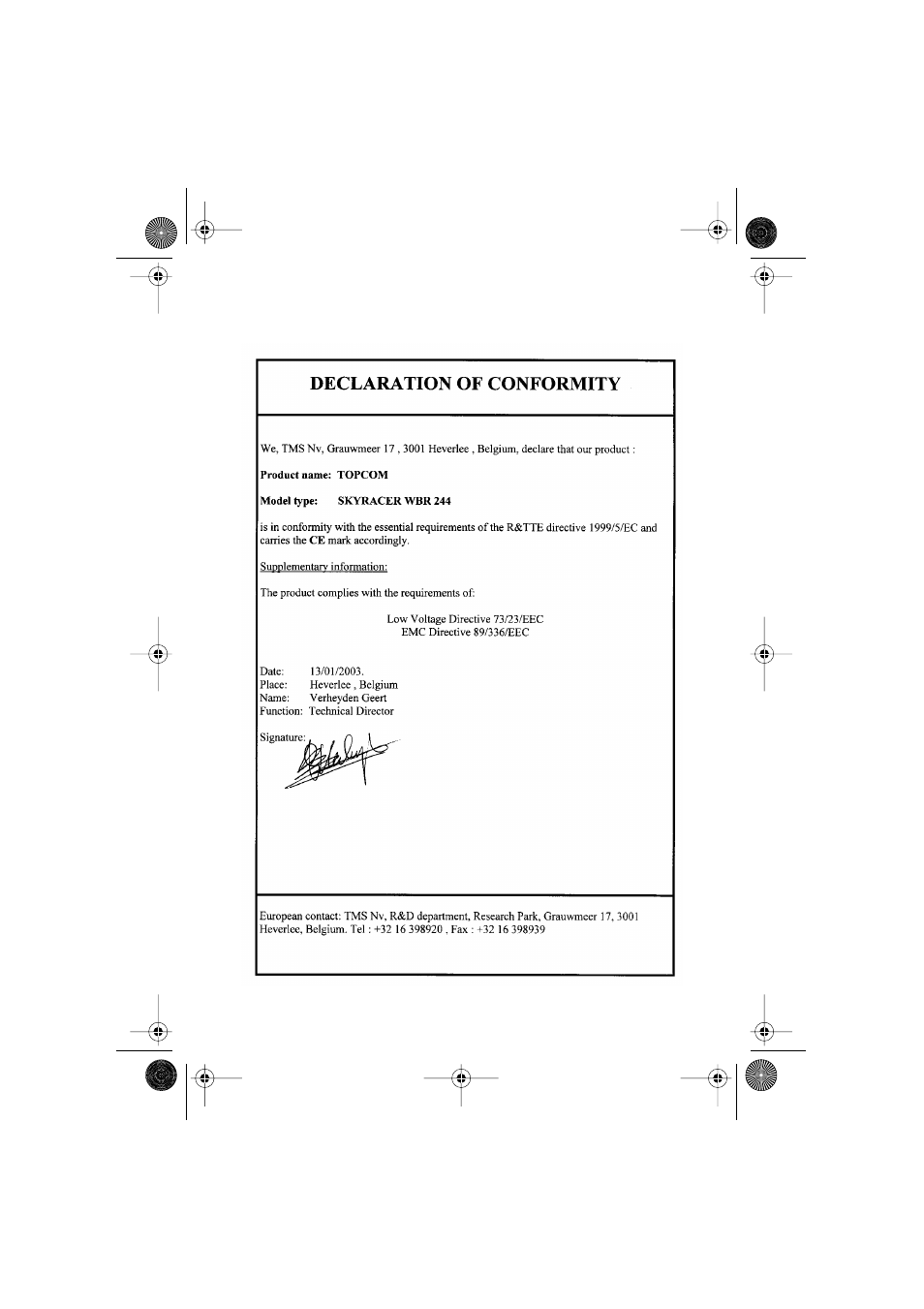 Topcom Skyr@cer WBR 244 User Manual | Page 3 / 76