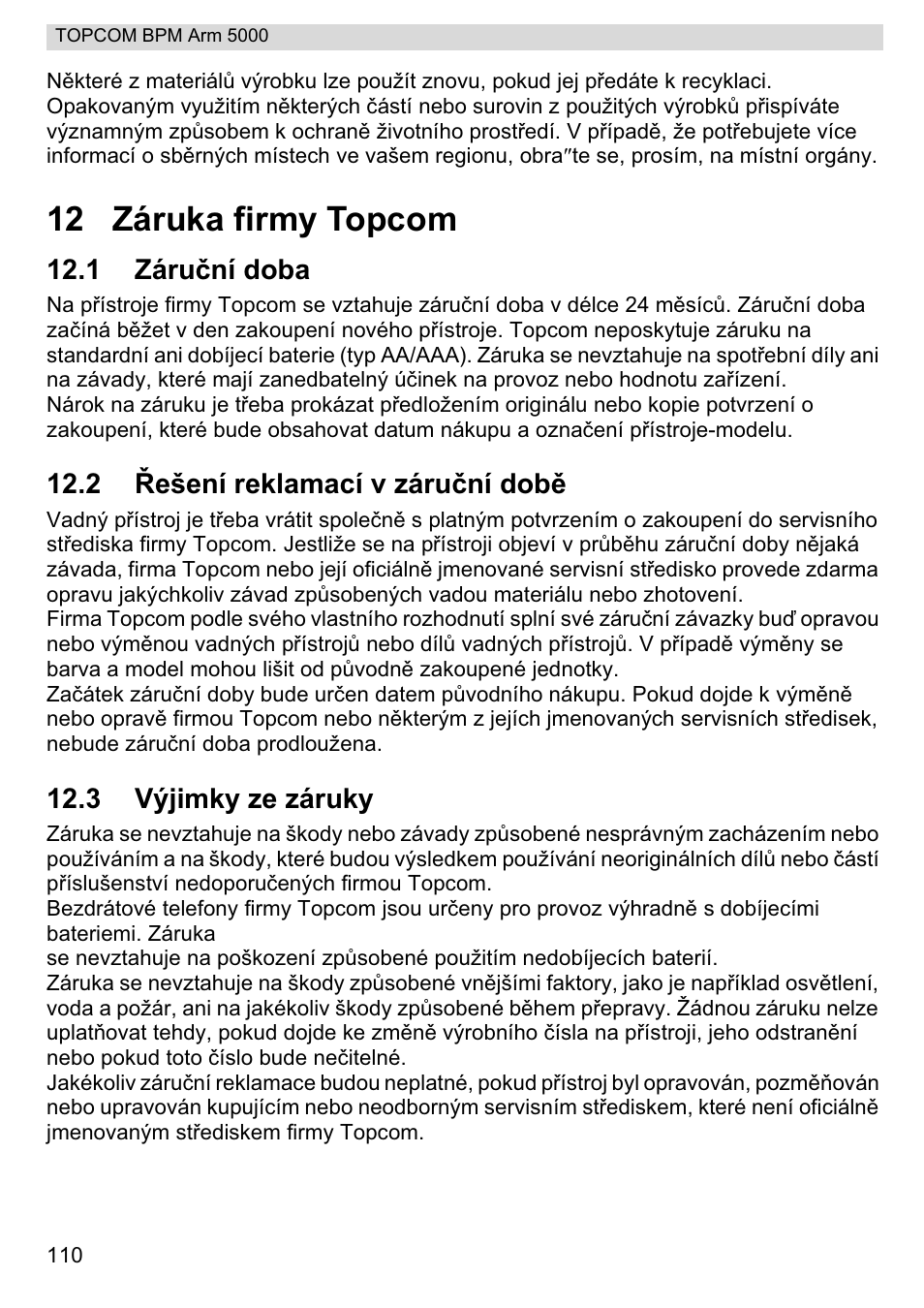 12 záruka firmy topcom | Topcom BPM ARM 5000 User Manual | Page 110 / 160