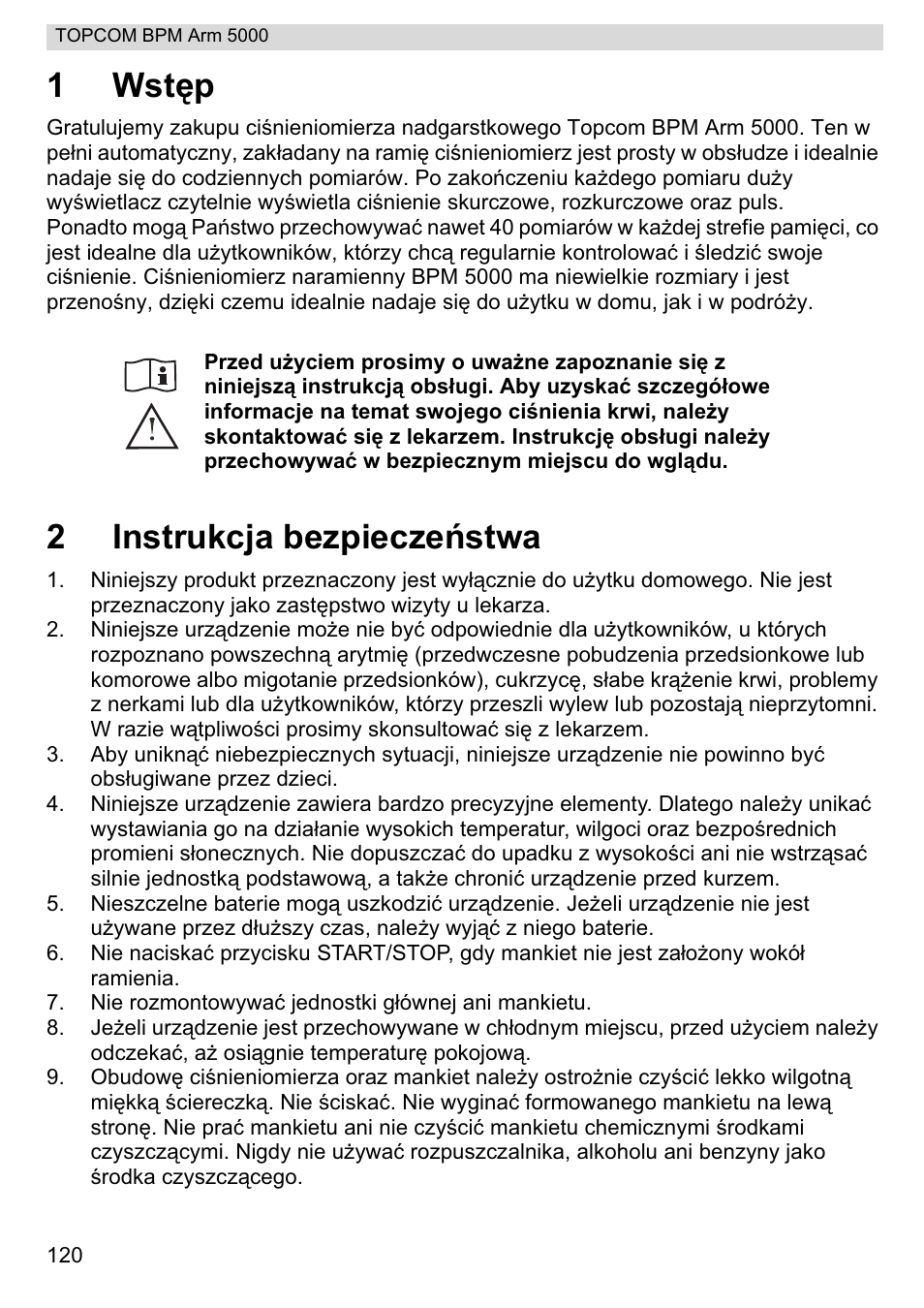 1wstċp, 2instrukcja bezpieczeĕstwa | Topcom BPM ARM 5000 User Manual | Page 120 / 160