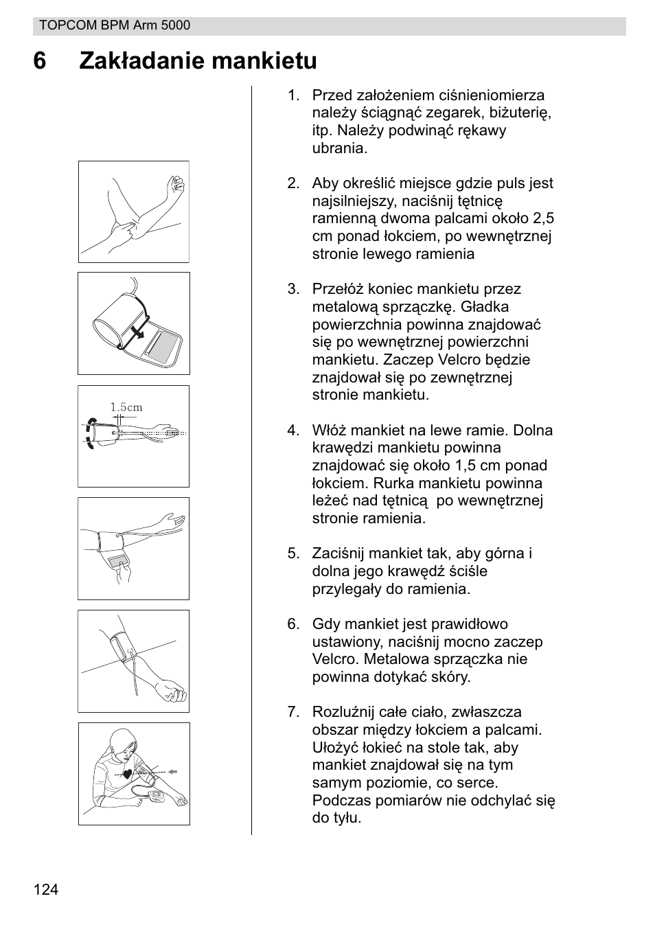 6zakáadanie mankietu | Topcom BPM ARM 5000 User Manual | Page 124 / 160