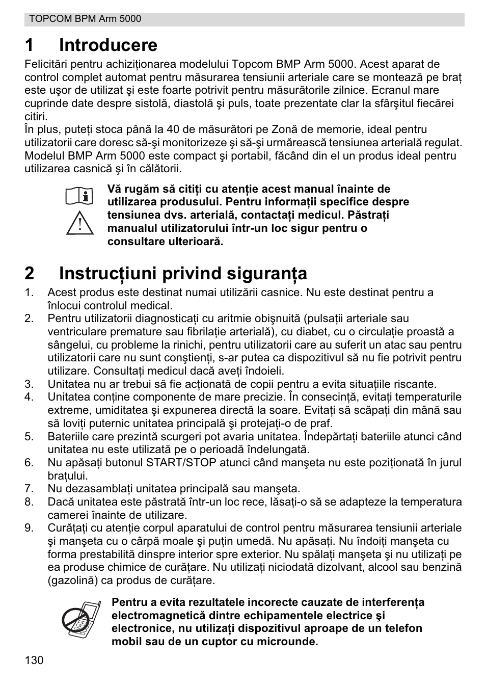 1introducere, 2instrucġiuni privind siguranġa | Topcom BPM ARM 5000 User Manual | Page 130 / 160