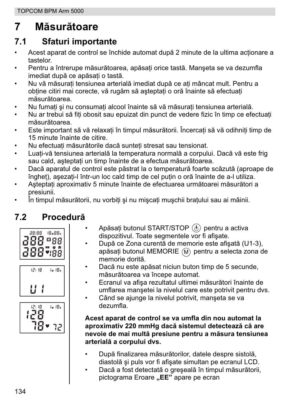 7măsurătoare, 1 sfaturi importante, 2 procedură | Topcom BPM ARM 5000 User Manual | Page 134 / 160