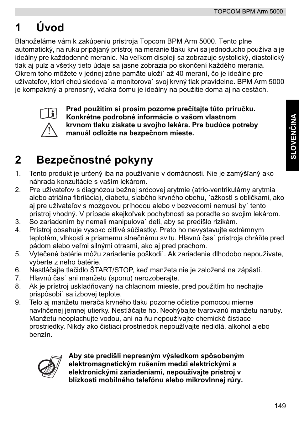 1úvod, 2bezpeþnostné pokyny | Topcom BPM ARM 5000 User Manual | Page 149 / 160