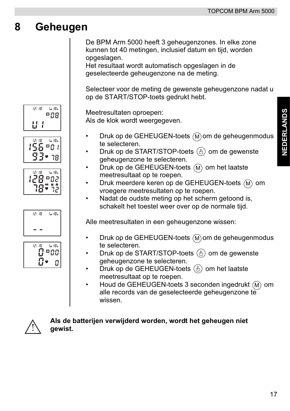 8geheugen | Topcom BPM ARM 5000 User Manual | Page 17 / 160