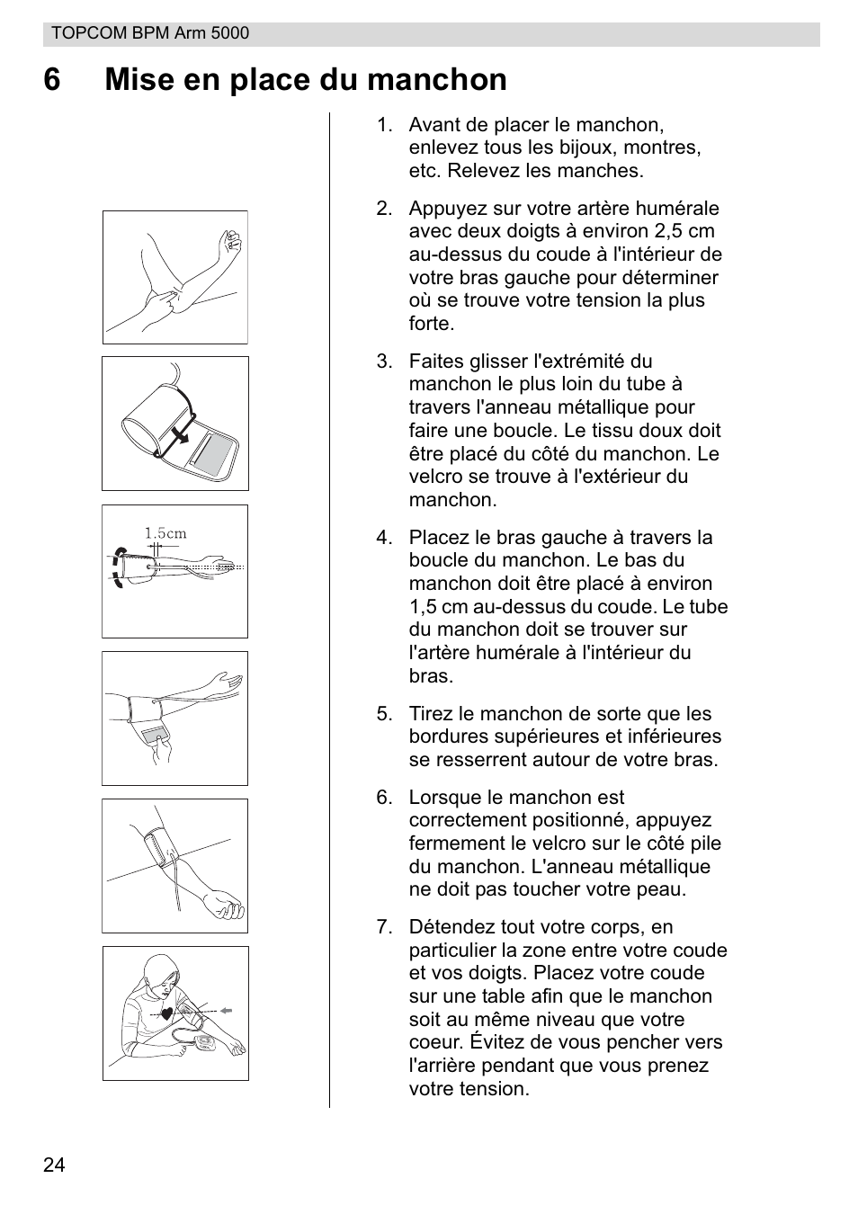 6mise en place du manchon | Topcom BPM ARM 5000 User Manual | Page 24 / 160