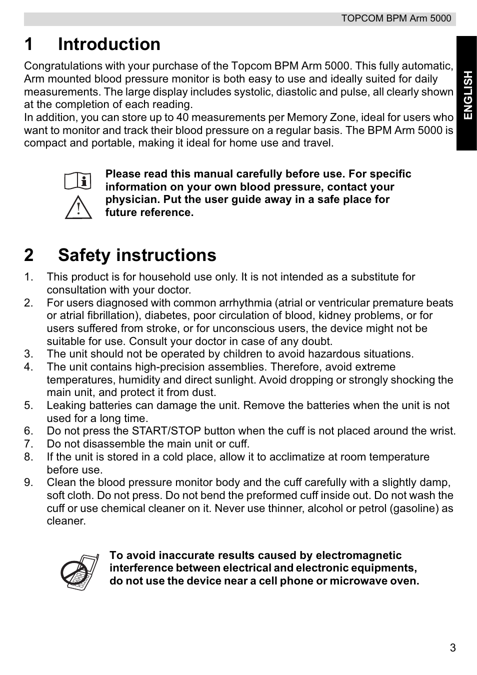 1introduction, 2safety instructions | Topcom BPM ARM 5000 User Manual | Page 3 / 160