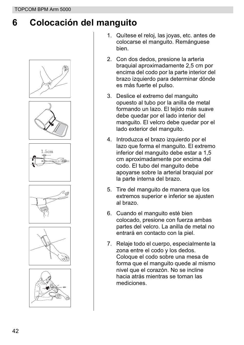 6colocación del manguito | Topcom BPM ARM 5000 User Manual | Page 42 / 160