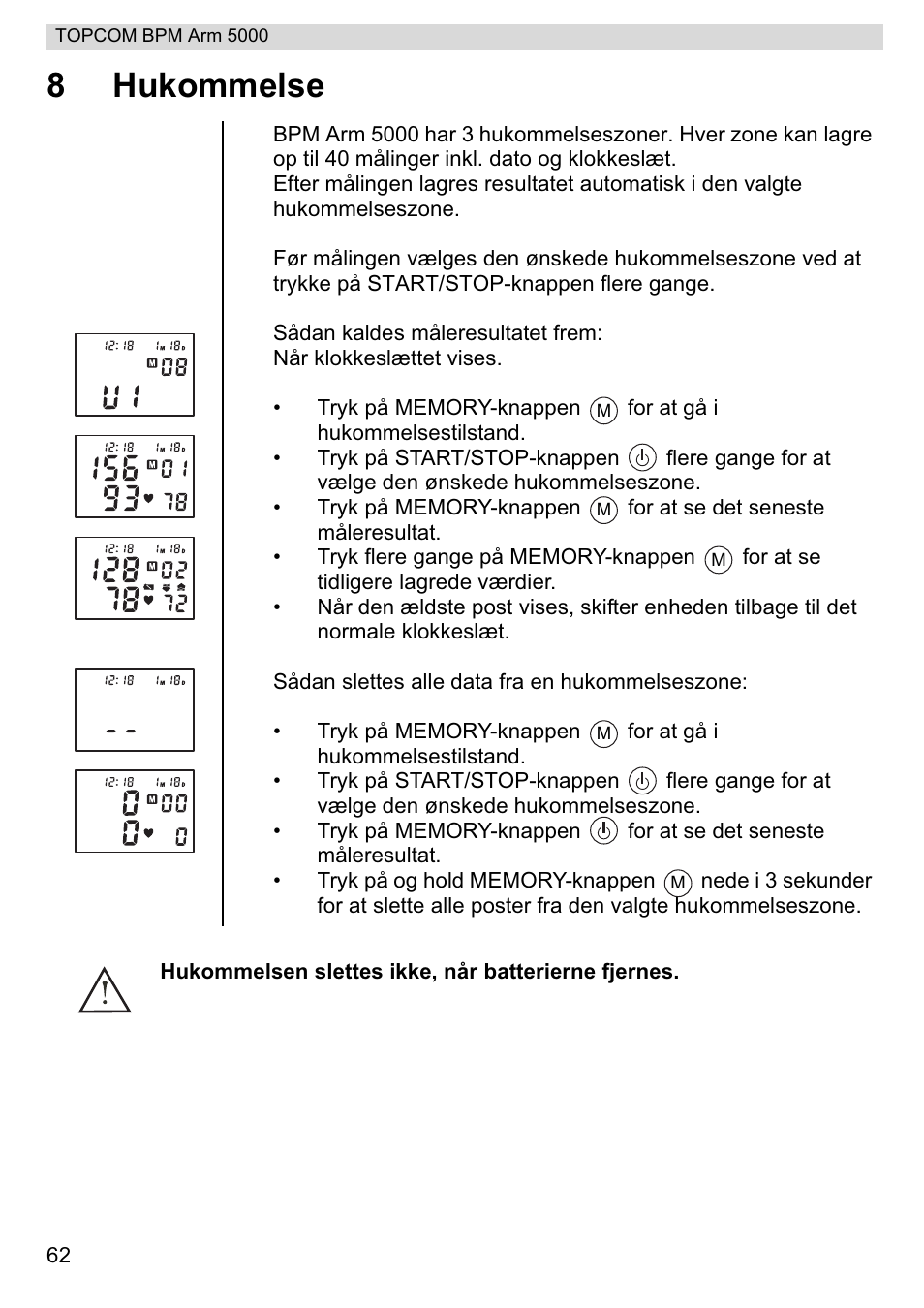 8hukommelse | Topcom BPM ARM 5000 User Manual | Page 62 / 160