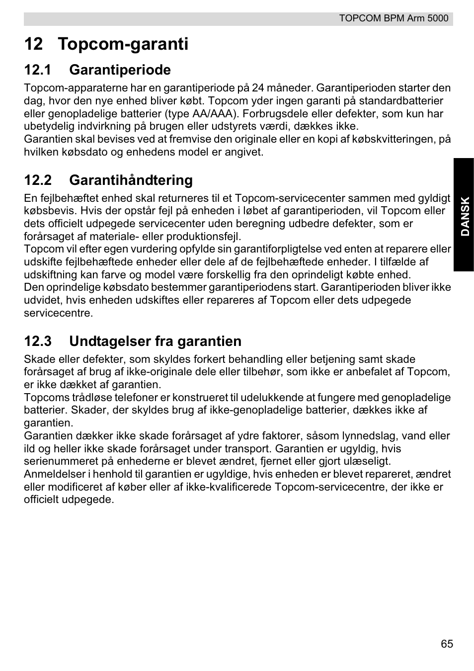 12 topcom-garanti | Topcom BPM ARM 5000 User Manual | Page 65 / 160