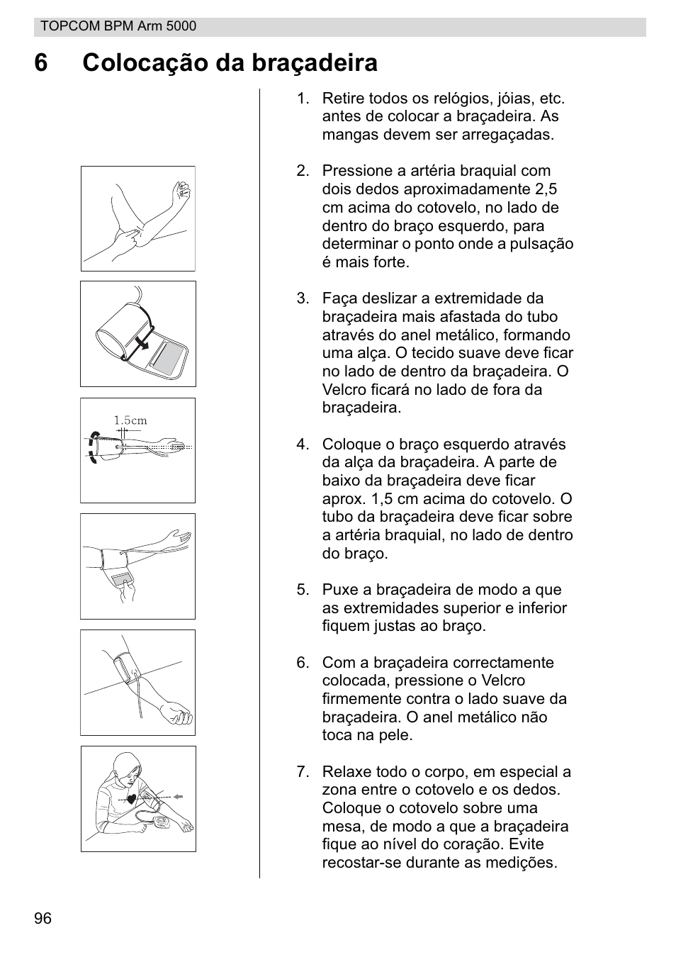 6colocação da braçadeira | Topcom BPM ARM 5000 User Manual | Page 96 / 160