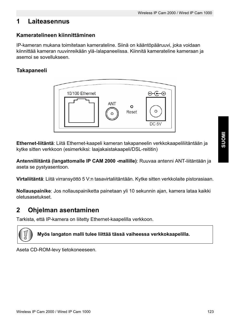 1laiteasennus, 2ohjelman asentaminen | Topcom HBM 1000 User Manual | Page 123 / 168