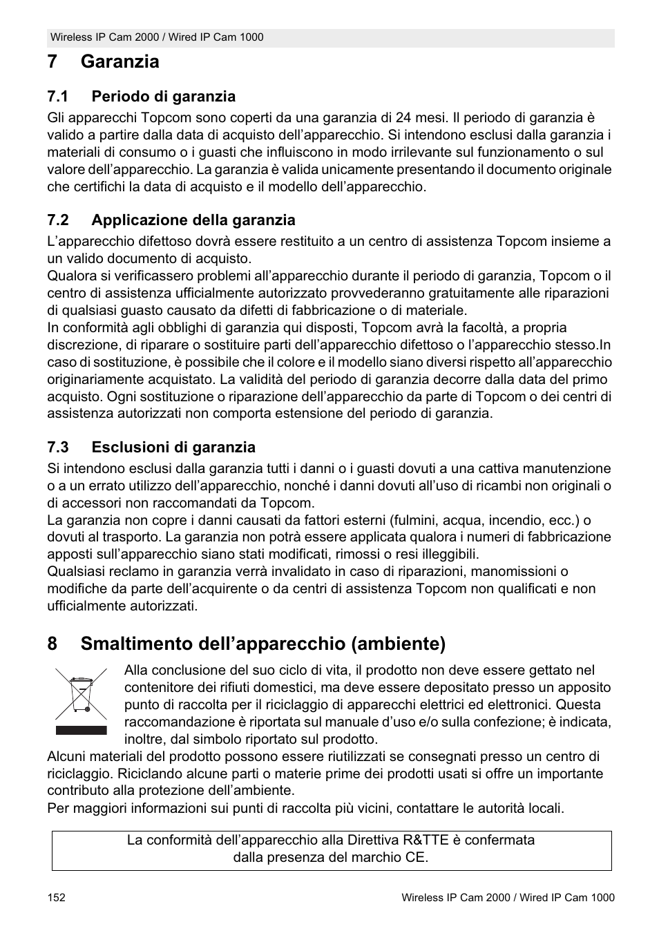 7garanzia, 8smaltimento dell’apparecchio (ambiente) | Topcom HBM 1000 User Manual | Page 152 / 168