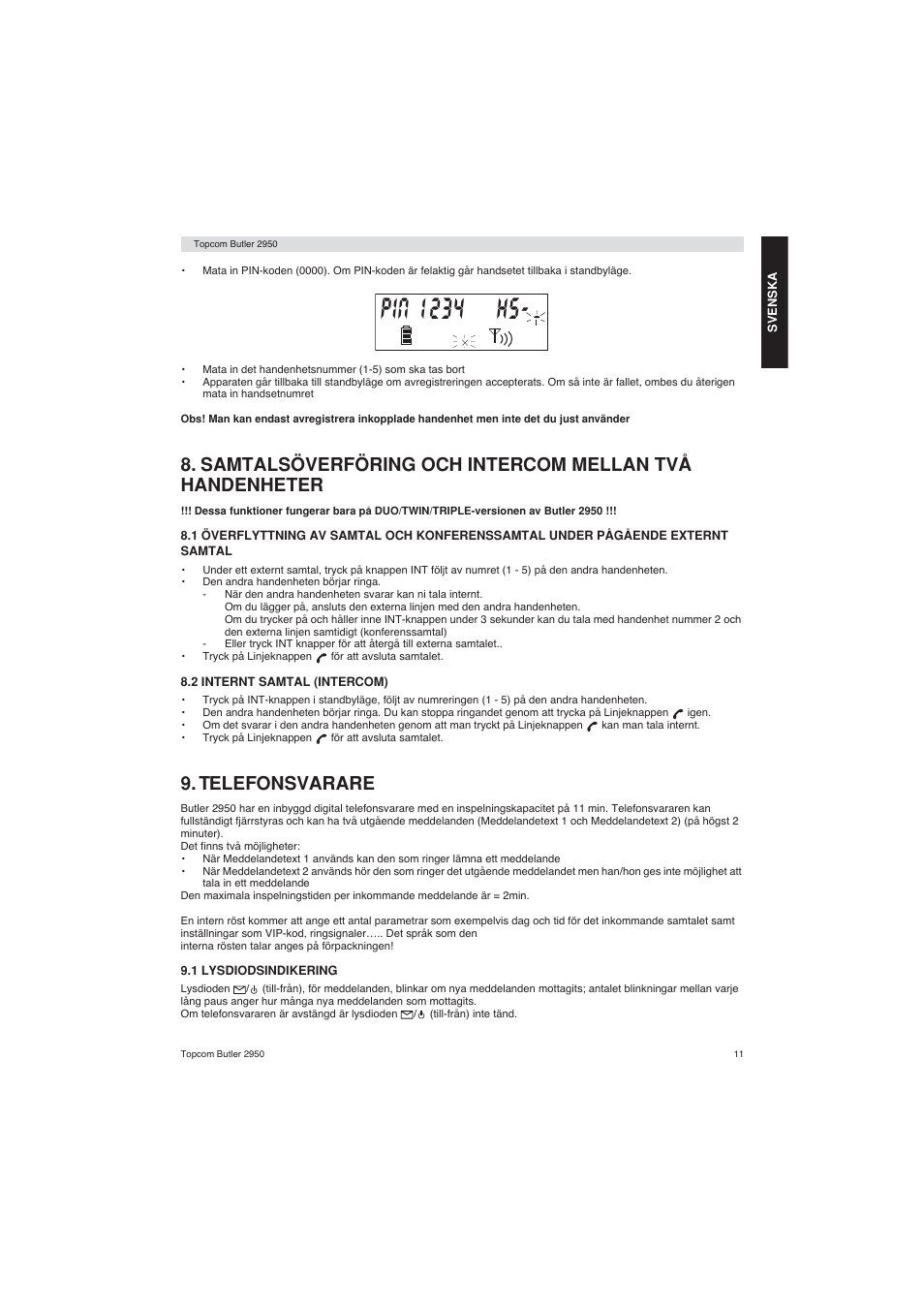 Telefonsvarare | Topcom BUTLER 2950 User Manual | Page 11 / 80