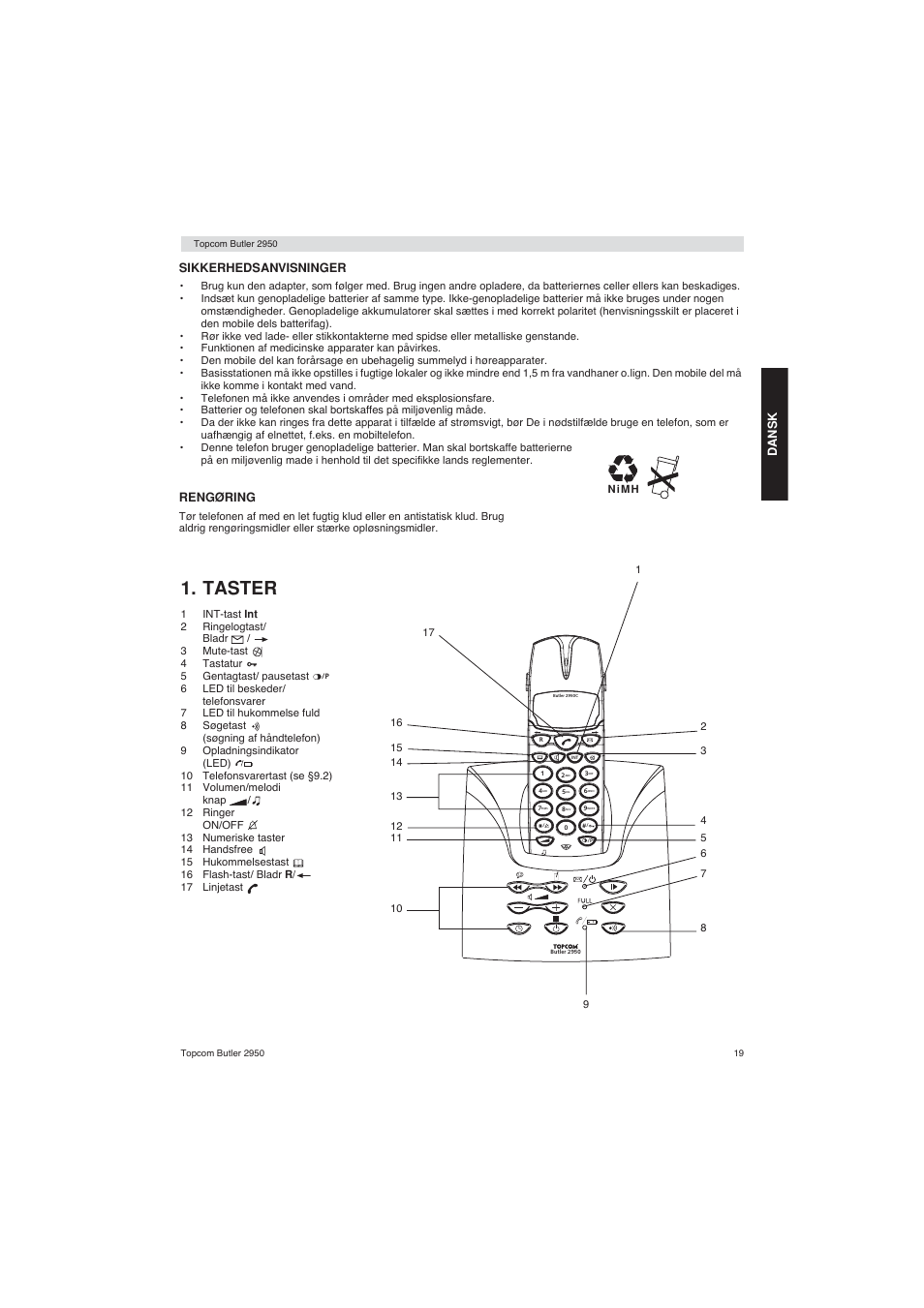 Taster | Topcom BUTLER 2950 User Manual | Page 19 / 80