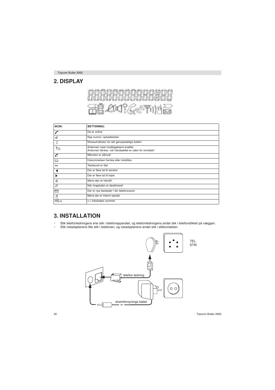 Display 3. installation | Topcom BUTLER 2950 User Manual | Page 20 / 80
