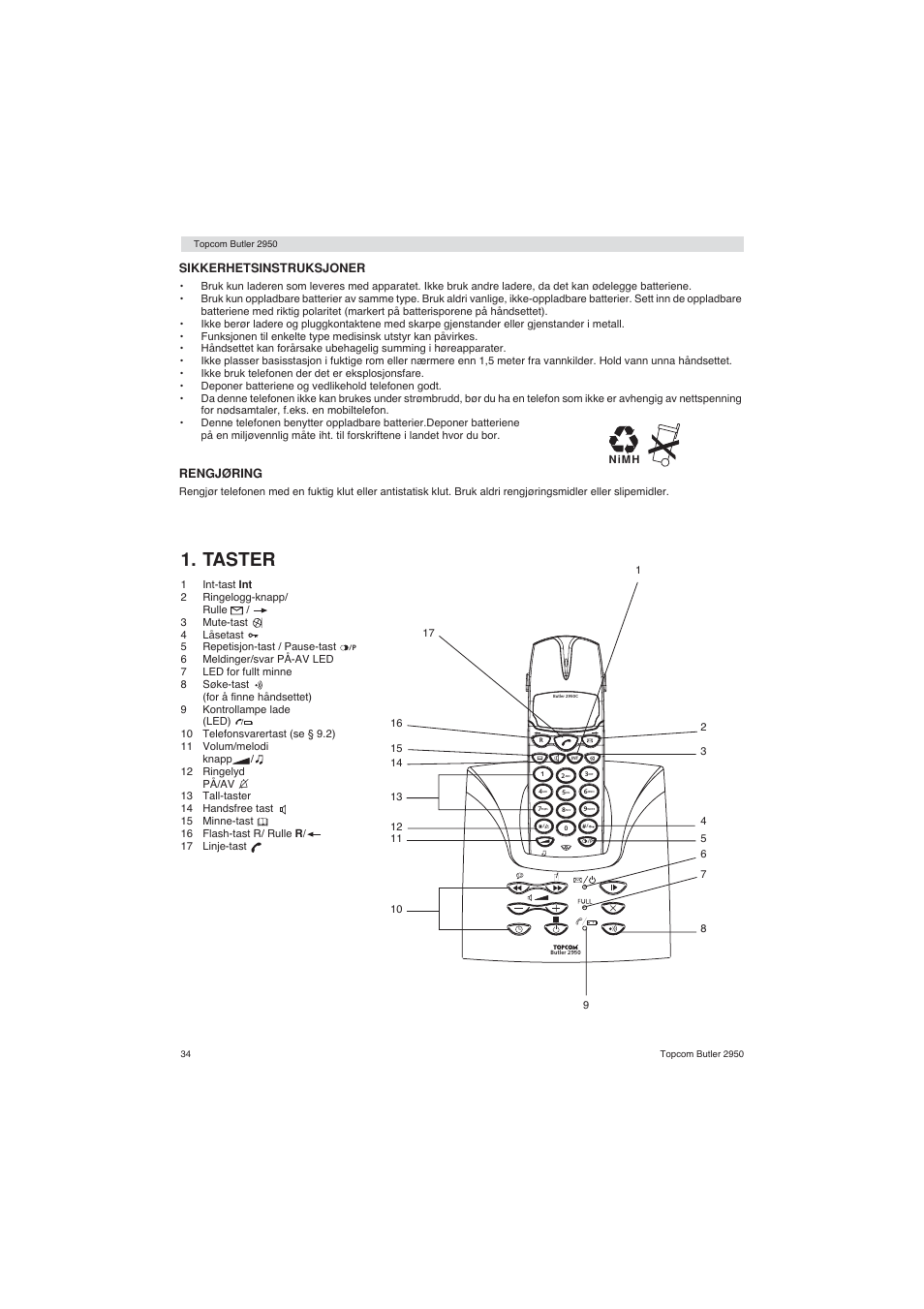 Taster | Topcom BUTLER 2950 User Manual | Page 34 / 80