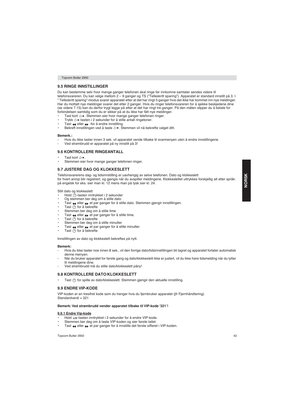 Topcom BUTLER 2950 User Manual | Page 43 / 80