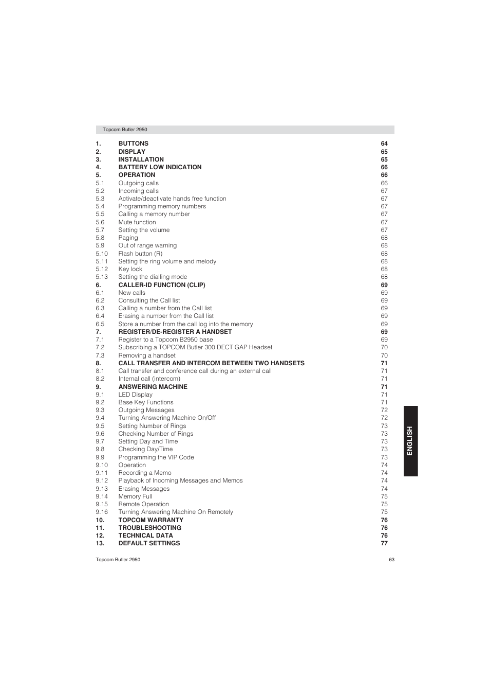 Topcom BUTLER 2950 User Manual | Page 63 / 80