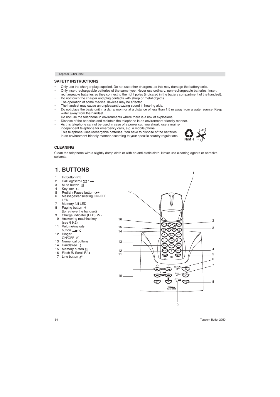 Buttons | Topcom BUTLER 2950 User Manual | Page 64 / 80