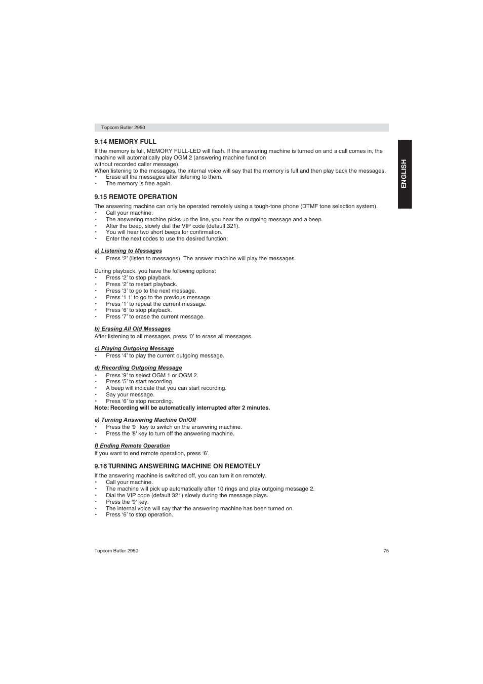 Topcom BUTLER 2950 User Manual | Page 75 / 80