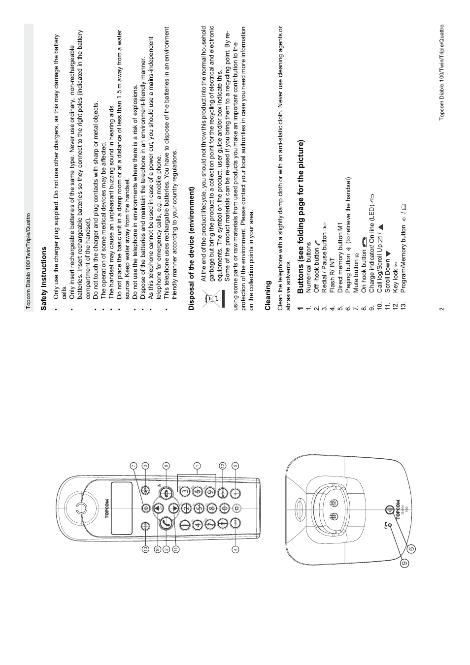 1b uttons (see folding p a ge for the picture) | Topcom DIABLO 103 User Manual | Page 2 / 8