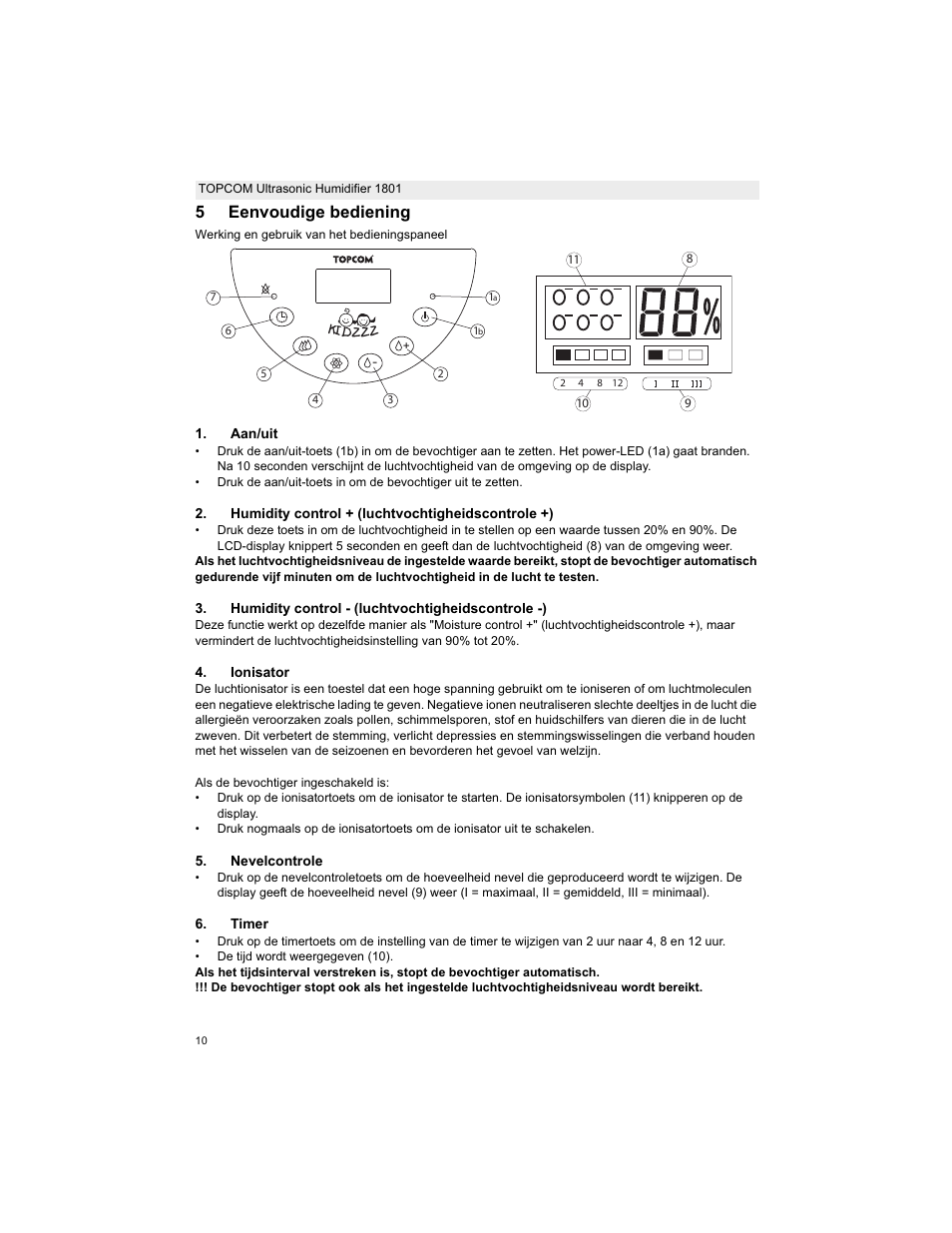 5eenvoudige bediening | Topcom ULTRASONIC 1801 User Manual | Page 10 / 80