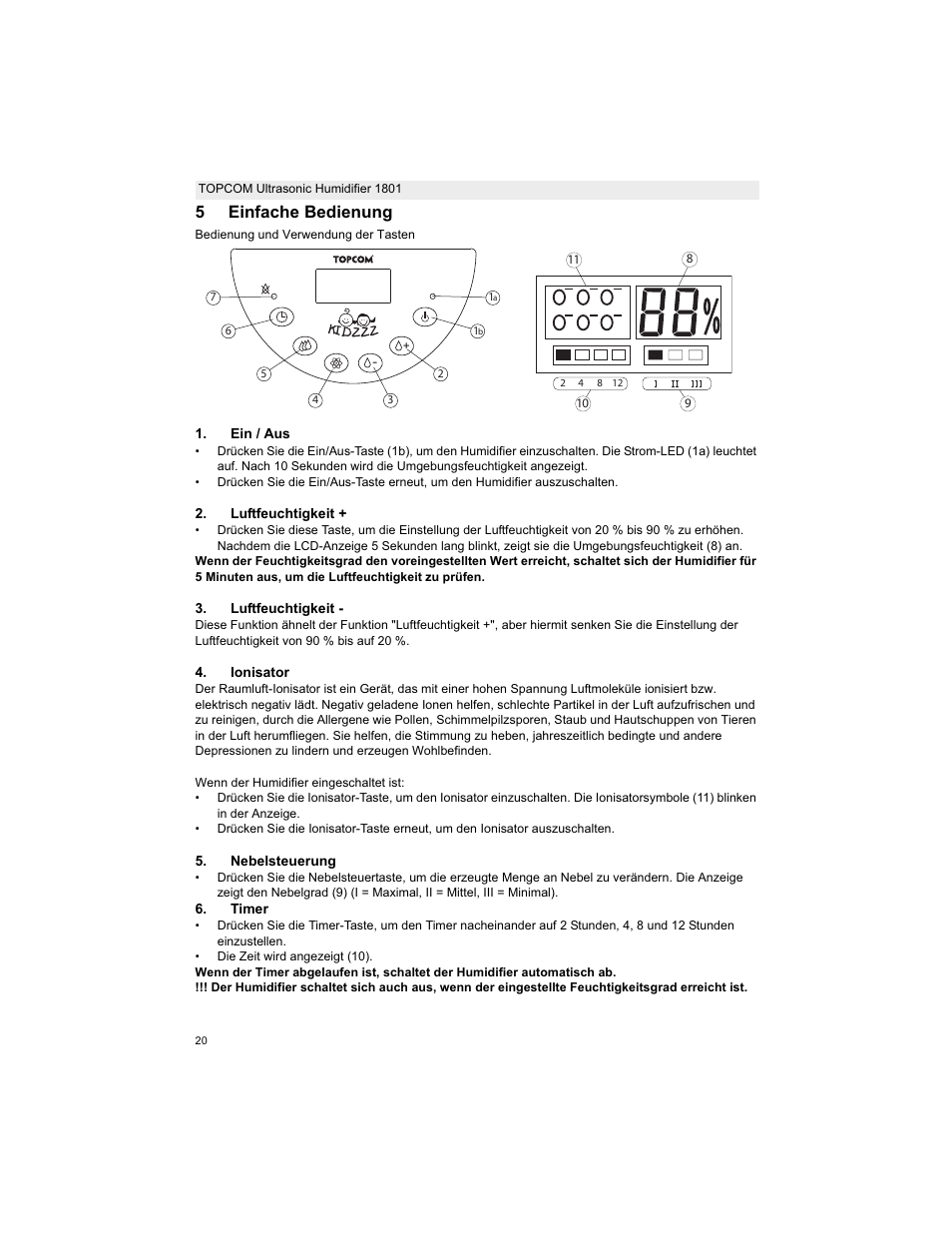 5einfache bedienung | Topcom ULTRASONIC 1801 User Manual | Page 20 / 80