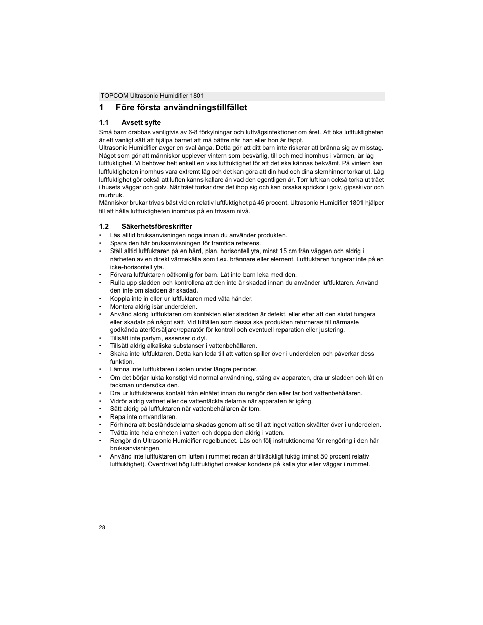 1före första användningstillfället | Topcom ULTRASONIC 1801 User Manual | Page 28 / 80