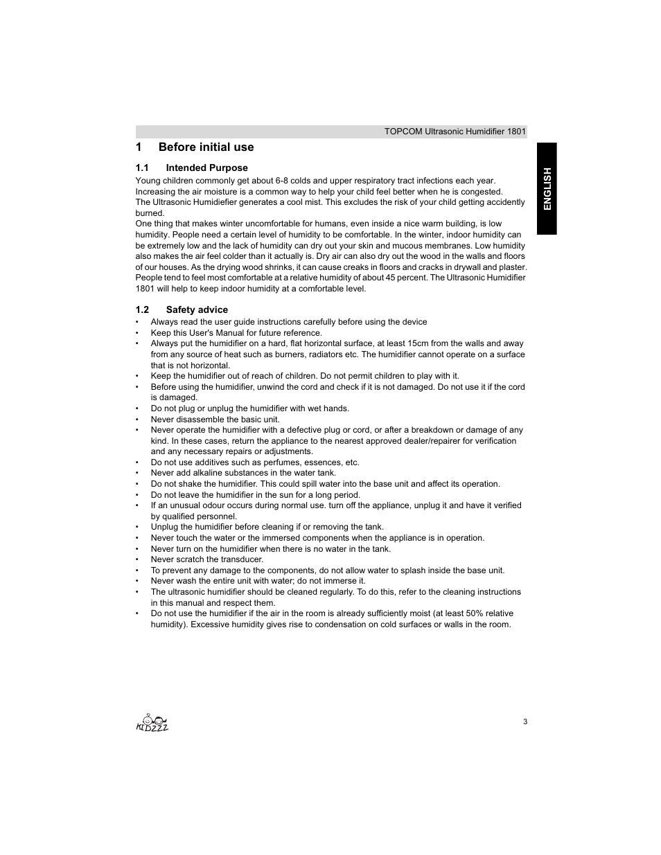 1before initial use | Topcom ULTRASONIC 1801 User Manual | Page 3 / 80