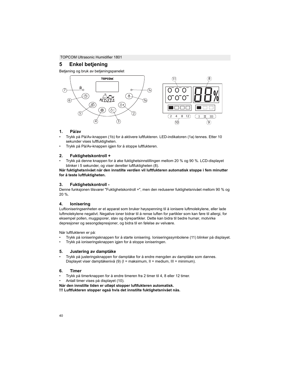 5enkel betjening | Topcom ULTRASONIC 1801 User Manual | Page 40 / 80