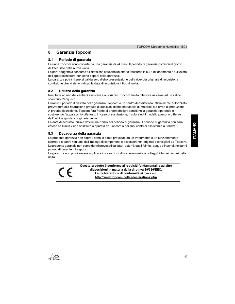 8garanzia topcom | Topcom ULTRASONIC 1801 User Manual | Page 47 / 80