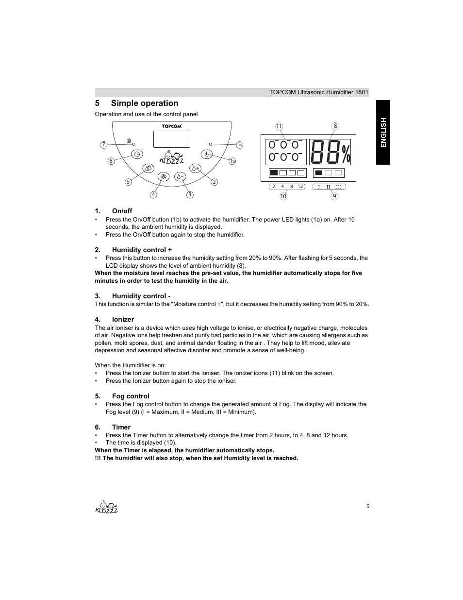 5simple operation | Topcom ULTRASONIC 1801 User Manual | Page 5 / 80