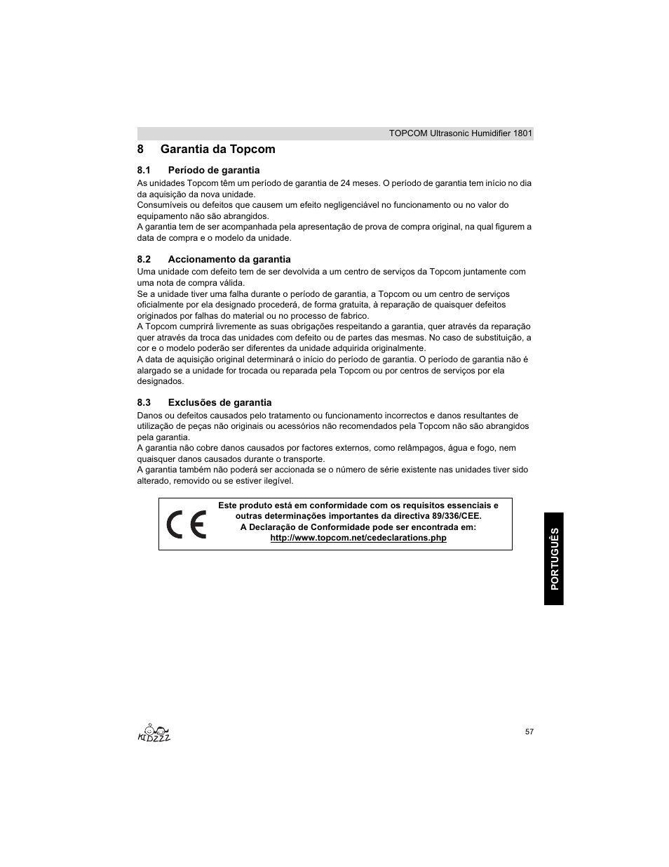 8garantia da topcom | Topcom ULTRASONIC 1801 User Manual | Page 57 / 80
