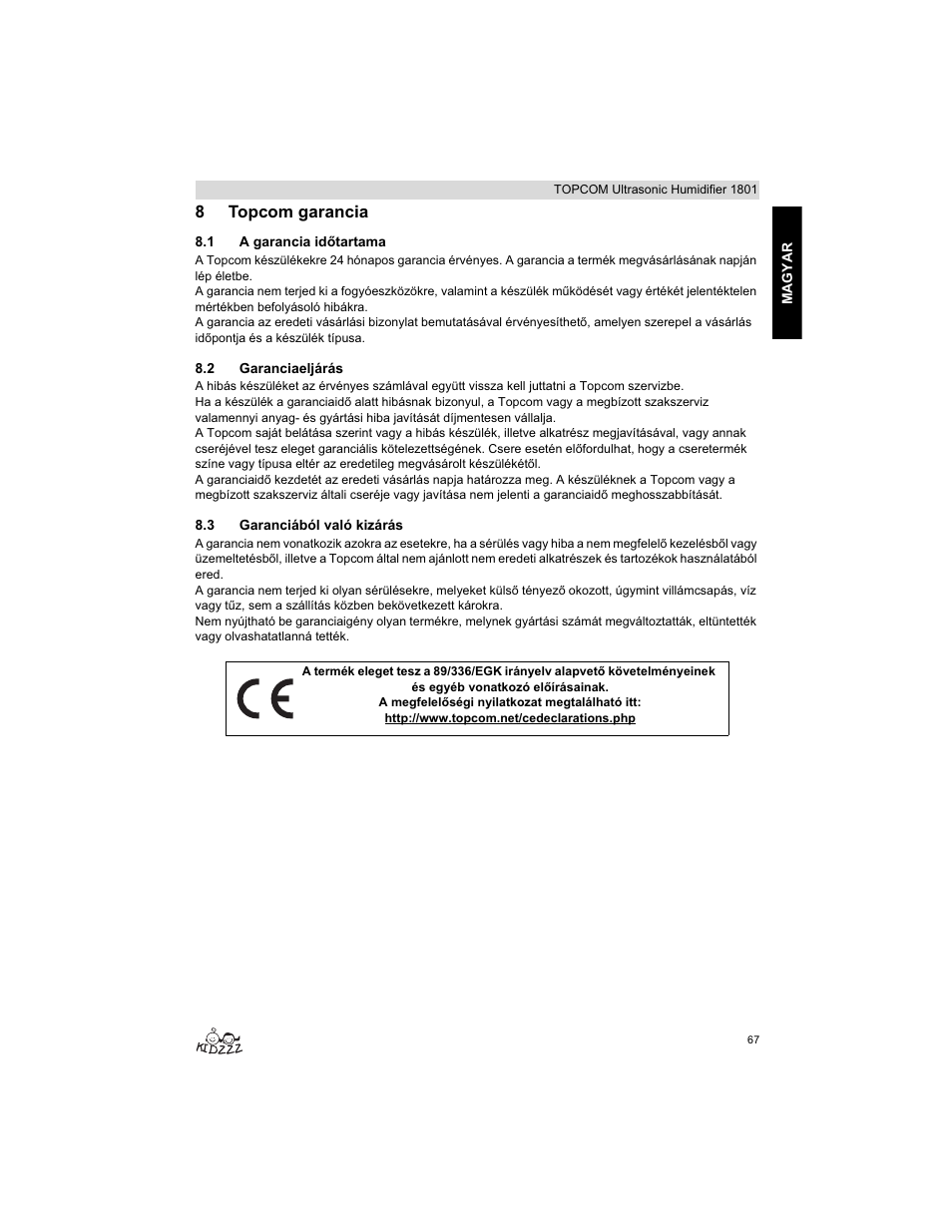 8topcom garancia | Topcom ULTRASONIC 1801 User Manual | Page 67 / 80