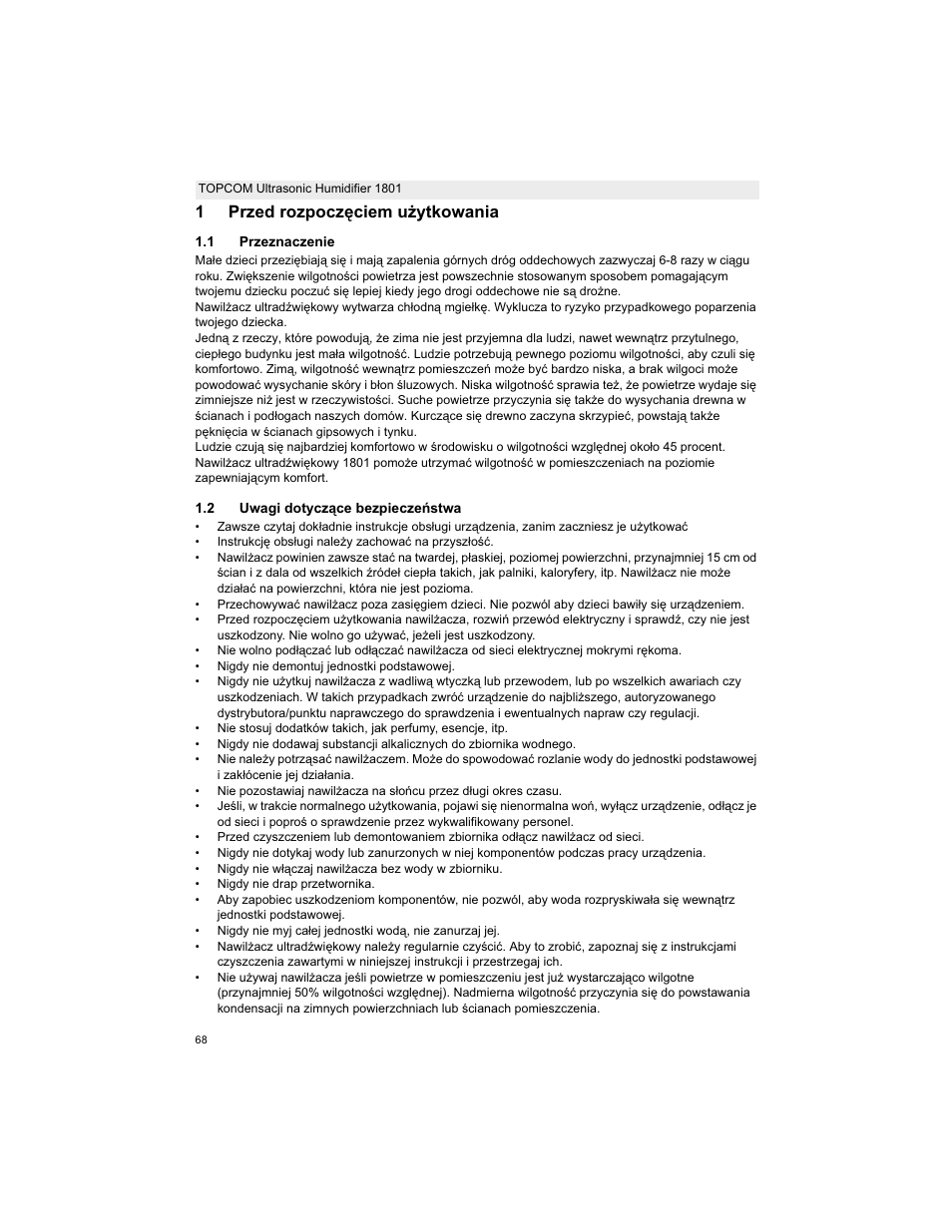 1przed rozpoczċciem uīytkowania | Topcom ULTRASONIC 1801 User Manual | Page 68 / 80