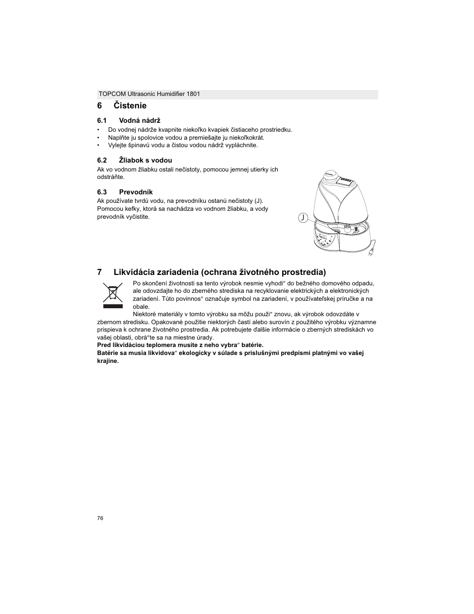 6ýistenie | Topcom ULTRASONIC 1801 User Manual | Page 76 / 80