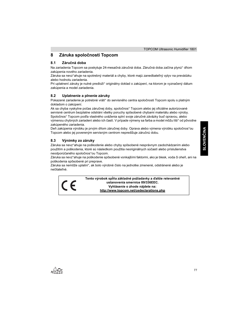 8záruka spoloþnosti topcom | Topcom ULTRASONIC 1801 User Manual | Page 77 / 80